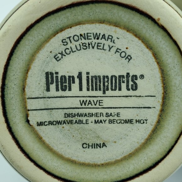 Pier 1 Wave Mugs Tan Stoneware Mugs Brown Gold Reddish Orange Arc Border - Picture 5 of 9